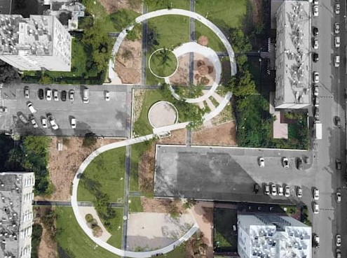 אב אדריכלי נוף-תכנון עדכני בשיכון בקריית ים יצר לב חדש בשכונה במקום מגרש חניה וגינה נטושה